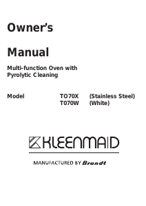 Manual Kleenmaid TO70X Oven