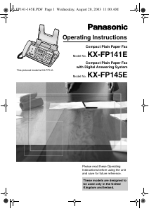 Manual Panasonic KX-FP141E Fax Machine