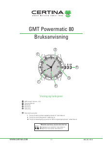 Bruksanvisning Certina Aqua C032.429.11.051.00 DS Action GMT Ur