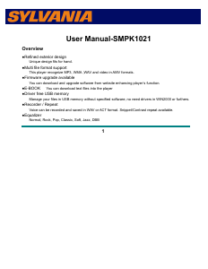 Manual Sylvania SMPK1021 Mp3 Player