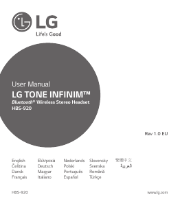 Bruksanvisning LG HBS-920 Tone Infinim Headset