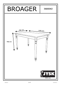 説明書 JYSK Broager (75x120x75) ダイニングテーブル