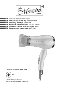 Manual Maestro MR203 Hair Dryer