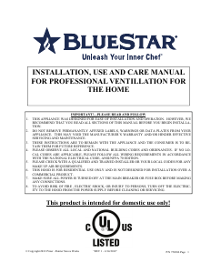 Handleiding BlueStar LPLR024V2 Afzuigkap