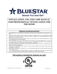 Manual BlueStar LP024V2 Cooker Hood