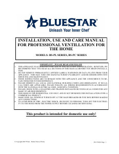 Handleiding BlueStar PL024V2 Afzuigkap