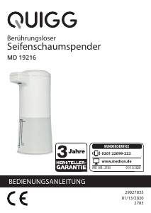 Bedienungsanleitung Quigg MD 19216 Flüssigseifenspender