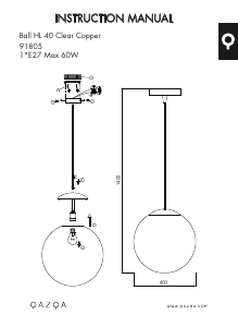 Руководство Qazqa 91805 Ball 40 Светильник