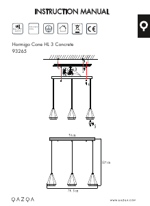 Hướng dẫn sử dụng Qazqa 93265 Hormigo Cone 3 Đèn