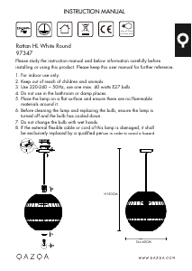 Bruksanvisning Qazqa 97347 Rattan Lampa