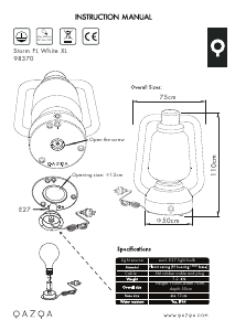 Bruksanvisning Qazqa 98370 Storm Extra Large Lampa