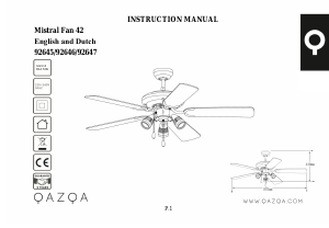 Handleiding Qazqa 92647 Mistral 42 Plafondventilator