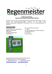 Bedienungsanleitung Regenmeister BA348 Bewässerungscomputer