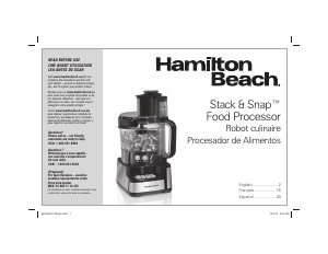 Manual Hamilton Beach 70725 Stack & Snap Food Processor