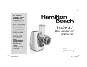 Manual Hamilton Beach 70950 SaladXpress Food Processor