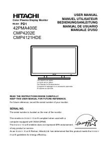 Mode d’emploi Hitachi 42PMA400E Moniteur Plasma