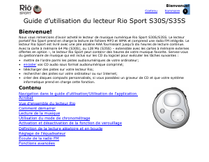 Mode d’emploi Rio Sport S35S Lecteur Mp3