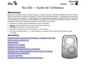 Mode d’emploi Rio S50 Lecteur Mp3