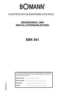 Bedienungsanleitung Bomann EBK 951 Kochfeld