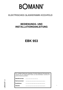 Bedienungsanleitung Bomann EBK 953 Kochfeld