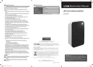 Manual Logik L20DHW12 Dehumidifier