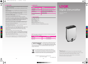 Manual Logik L8DHW10 Dehumidifier