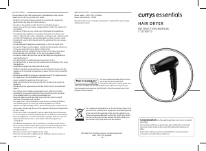Handleiding Currys Essentials C12THD10 Haardroger