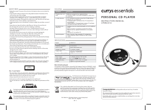 Manual Currys Essentials CPERCD10 Discman