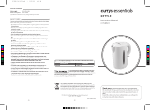 Manual Currys Essentials C17JKW11 Kettle