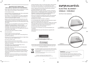 Manual Currys Essentials CSEB12 Electric Blanket