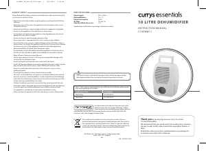 Handleiding Currys Essentials C10DHW11 Luchtontvochtiger