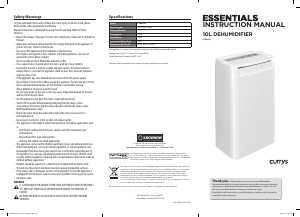 Manual Currys Essentials C10DH16 Dehumidifier