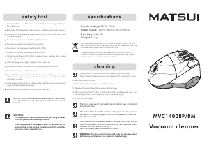 Manual Matsui MVC1400BM Vacuum Cleaner