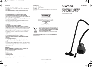 Manual Matsui M14BVR09 Vacuum Cleaner