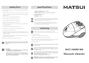Manual Matsui MVC1400BP Vacuum Cleaner
