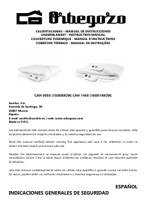 Manual de uso Orbegozo CAH 0850 Manta eléctrica