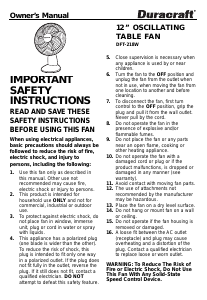 Manual Duracraft DFT-218W Fan
