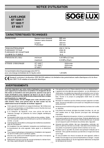 Mode d’emploi Sogelux ST1005T Lave-linge