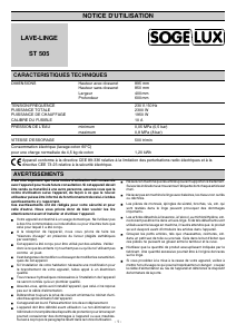 Mode d’emploi Sogelux ST505 Lave-linge