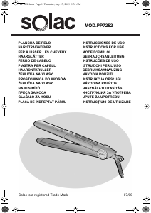 Manual Solac PP7252 Alisador de cabelo