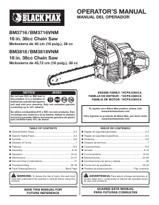 Manual Black Max BM3818VNM Chainsaw