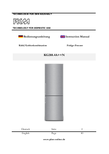 Bedienungsanleitung PKM KG 288.4A++N Kühl-gefrierkombination