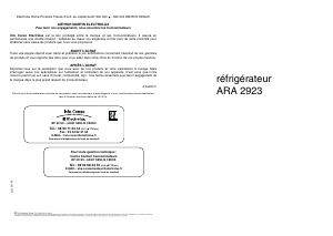 Mode d’emploi Arthur Martin-Electrolux ARA2923 Réfrigérateur