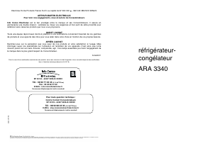 Mode d’emploi Arthur Martin-Electrolux ARA3340 Réfrigérateur combiné