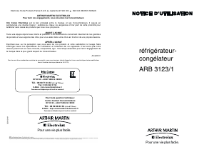 Mode d’emploi Arthur Martin-Electrolux ARB3123/1 Réfrigérateur combiné