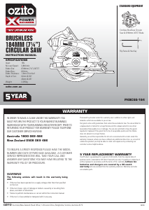 Manual Ozito PXBCSS-184 Circular Saw