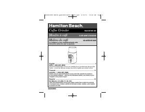 Manual de uso Hamilton Beach 80370 Molinillo de café