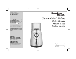 Handleiding Hamilton Beach 80374 Custom Grind Deluxe Koffiemolen