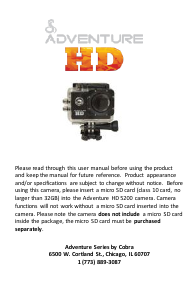 Manual Cobra HD5200 Adventure Action Camera