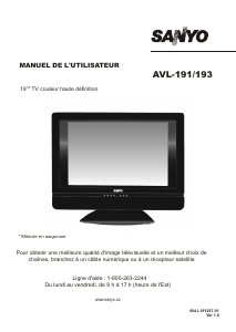 Mode d’emploi Sanyo AVL-191 Téléviseur LCD